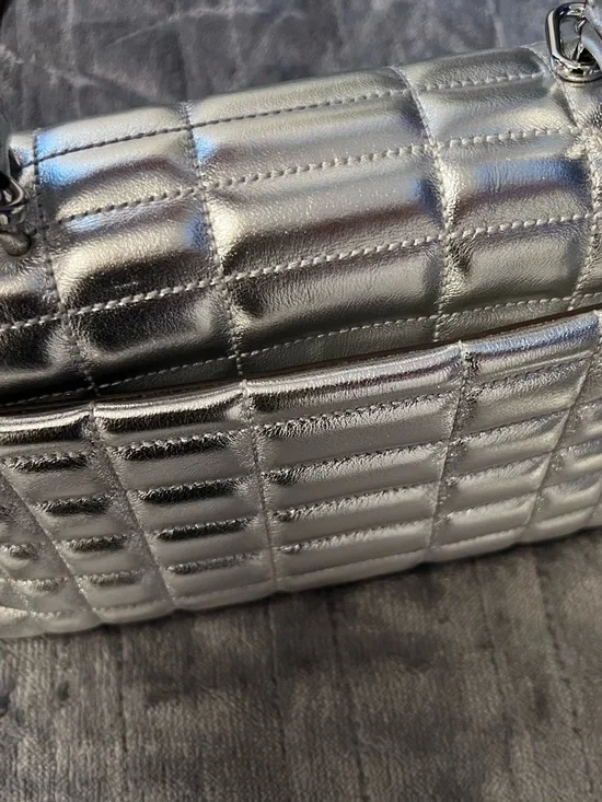 Michael Kors Metallic Silver Tribeca Quilted Top Handle Satchel - Picture 7 of 9